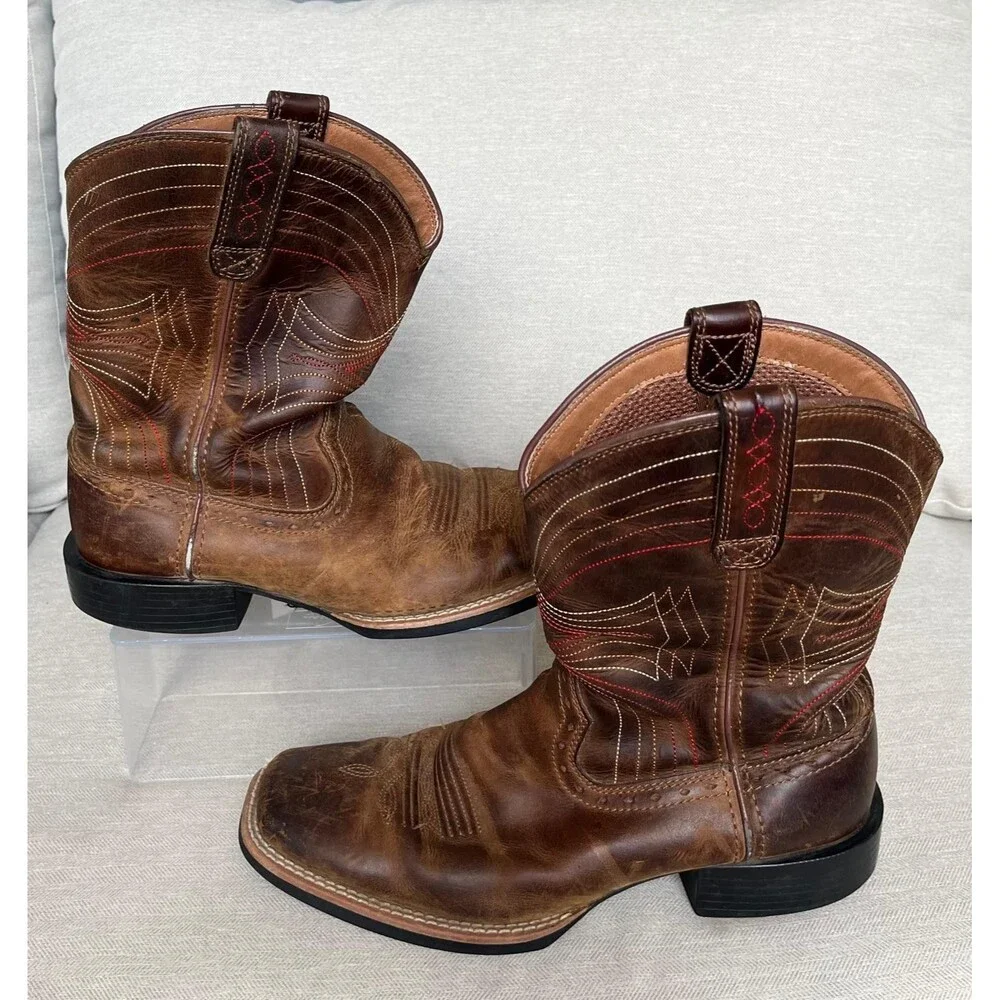 Ariat Men's Cowboy Western Boots Brown Leather Square Toe US 8 D